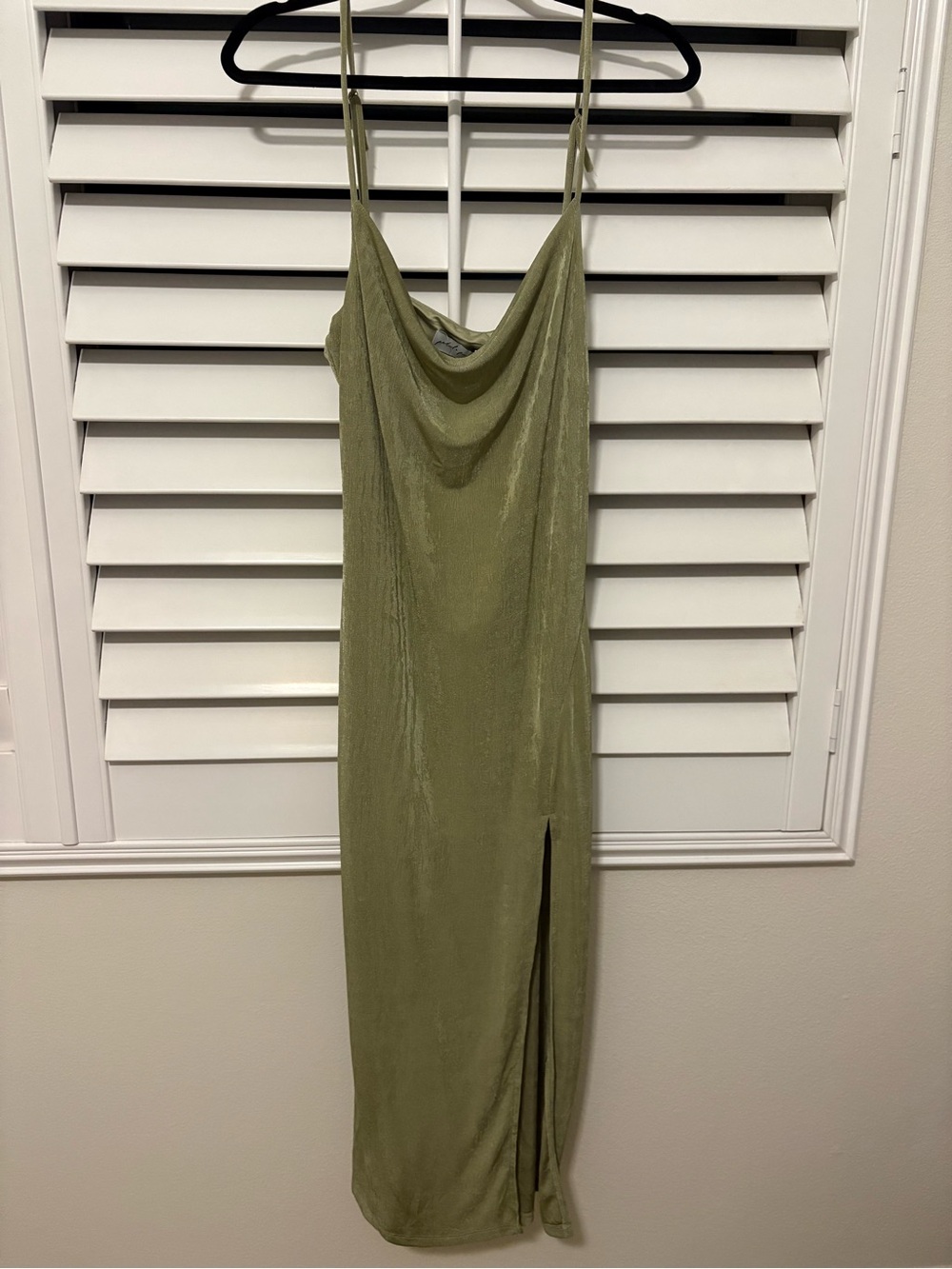 NWT Stretchy Olive Green Slip Midi Dress with Cowl Neck